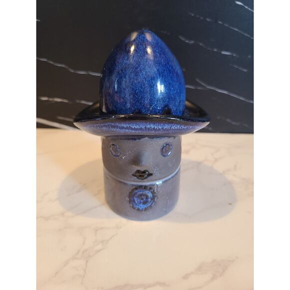 ELSI BOURELIUS Blue Woman In Hat Figure Bud Vase JIE Sweden Scandinavian 5.25" - Picture 1 of 7